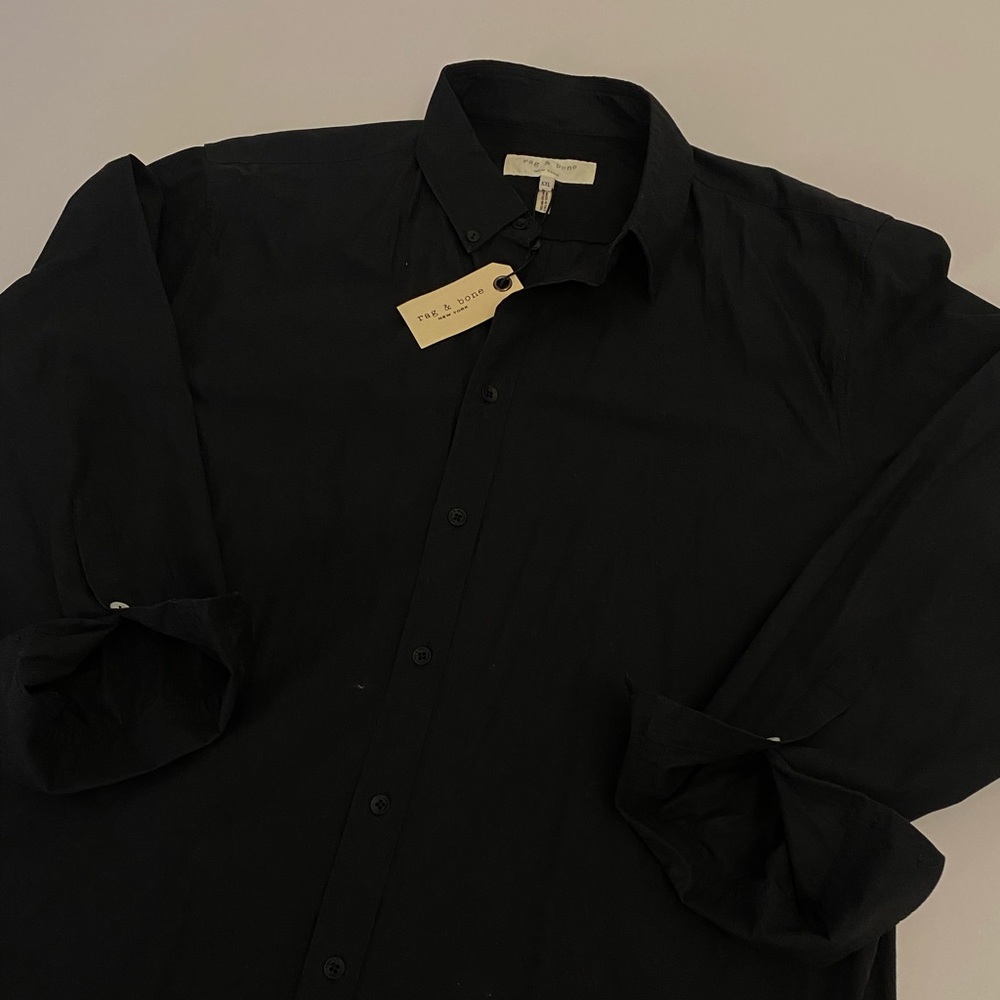 NEW NET MENS RAG AND BONE NEW YORK TOMLIN BUTTON DOWN FLANNEL BLACK SHIRT NY XXL